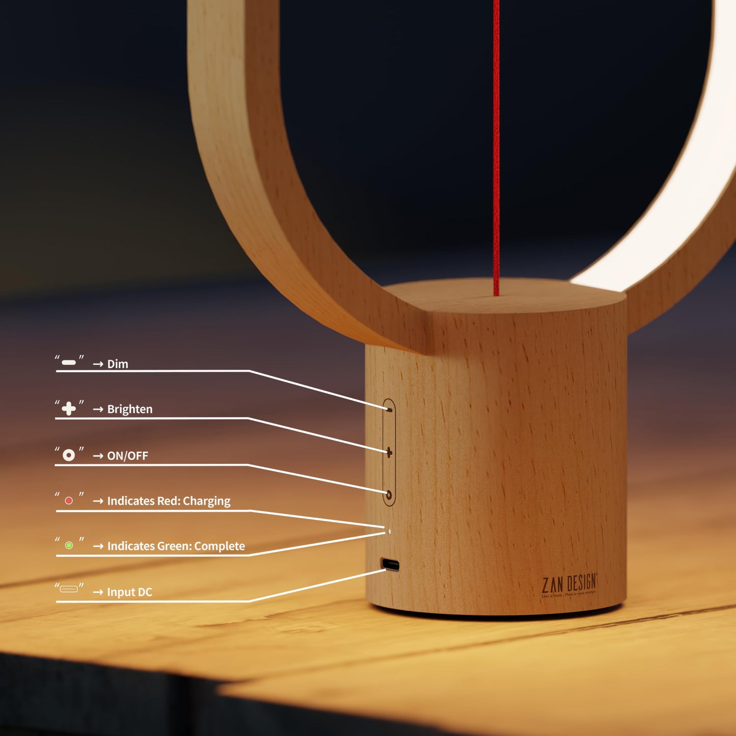 Xhope4u Table Lamp for Bedroom - Balance Lamp,Bedside Lamp with Touch Dimmer,Nightstand Lamp,3 Level Brightness Rechargered Night Light for Home,Office,College Dorm (Wood Color)