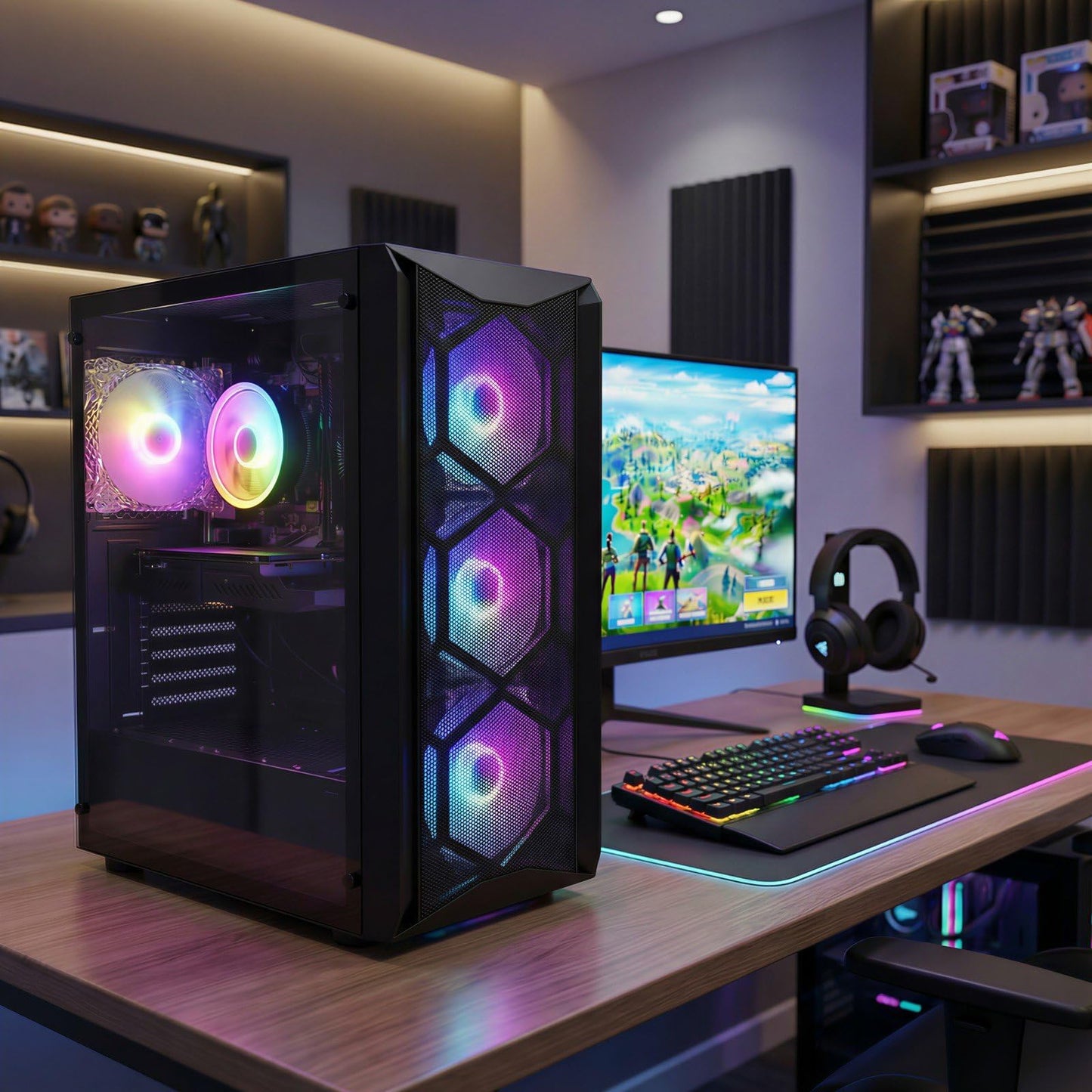 STGAubron Gaming PC Computer Desktop, Intel Core i7 8th Gen up to 4.1G, GeForce RTX 3050 6G, 16G DDR4, 512G SSD, WiFi 6, BT 5.2, RGB Fan x4, Windows 11 Home