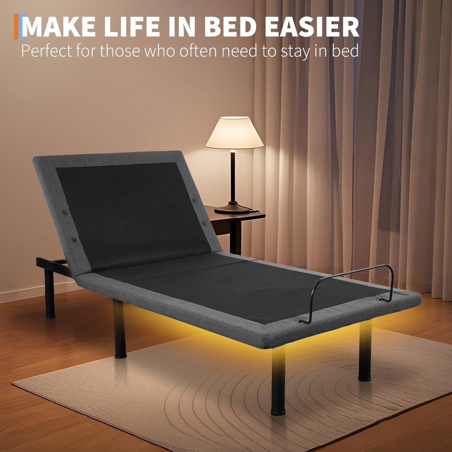 MegaChoice Twin XL Adjustable Bed Frame, Ergonomic Electric Bed Base with Wireless Remote and 2 USB Ports, Head and Foot Incline, Nightlight, Massager, Anti-Snore, Easy Assembly
