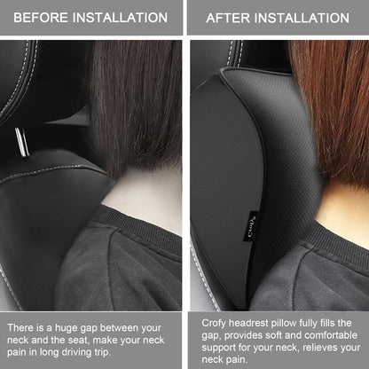 Crofy 2-Pack Car Neck Pillow, Softness Car Headrest Pillow for Driving with Adjustable Strap, 100% Memory Foam and Breathable Removable Cover, Comfortable Ergonomic Design, 4.7 Inches Thick