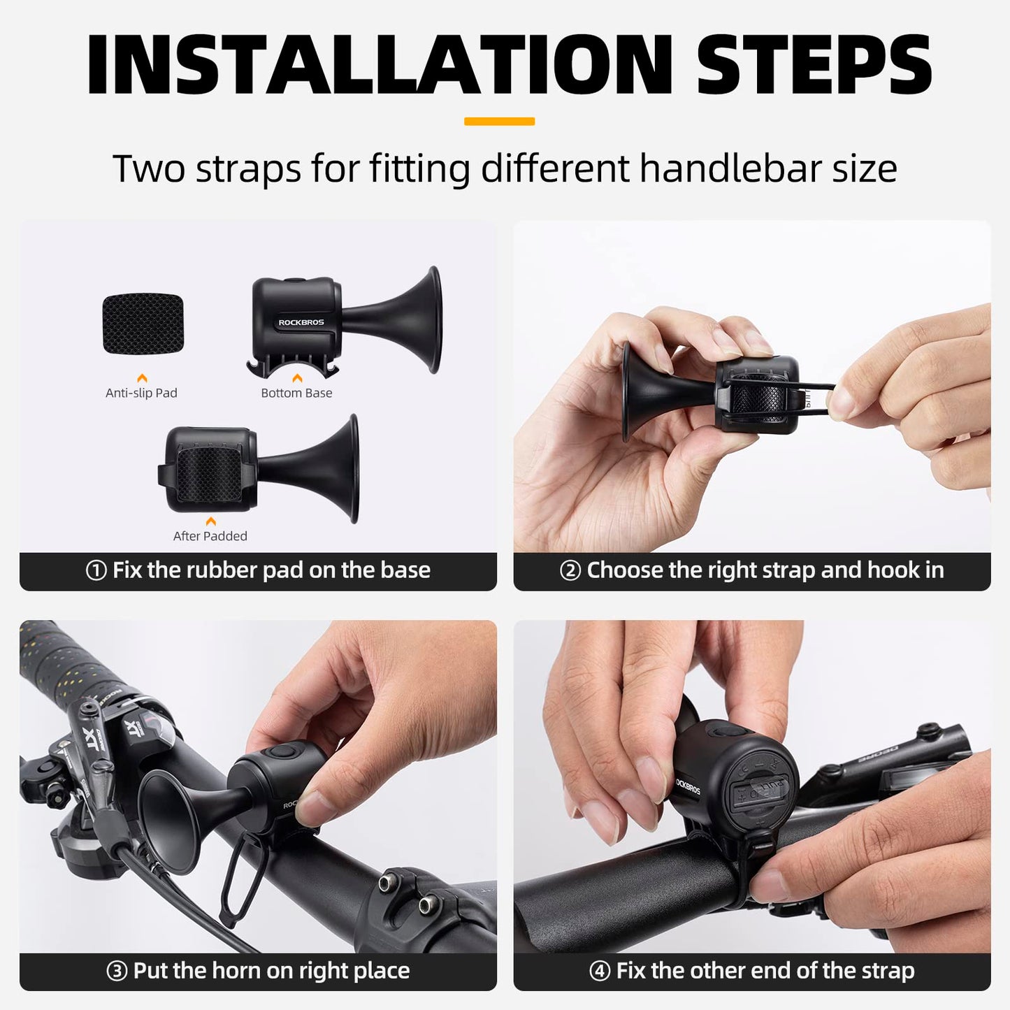 ROCKBROS Electric Bike Horn 120dB Adults Kids Bike Horn Alarm IPX4 Waterproof Electronic Bicycle Horns for Handlebars Ebike Scooter Horn Black