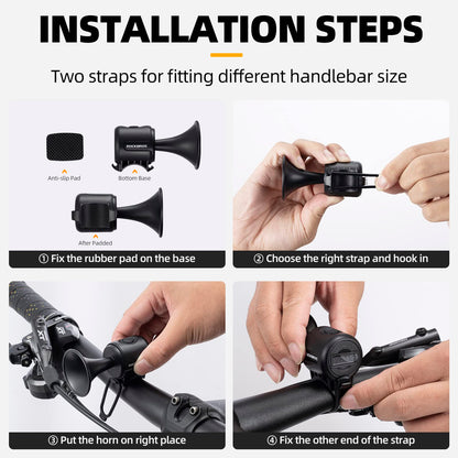 ROCKBROS Electric Bike Horn 120dB Adults Kids Bike Horn Alarm IPX4 Waterproof Electronic Bicycle Horns for Handlebars Ebike Scooter Horn Black