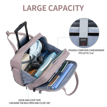 EMPSIGN Rolling Laptop Bag for Women - Wheeled Briefcase Fits Up to 15.6 Inch Laptop, Water-Repellent Overnight Computer Bag with RFID Pockets, Dusty Pink