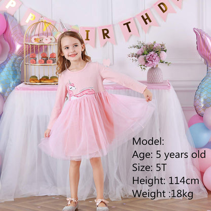 DXTON Little Girl Children Kid Long Sleeve Flower Birthday Dresses LH4570-6T