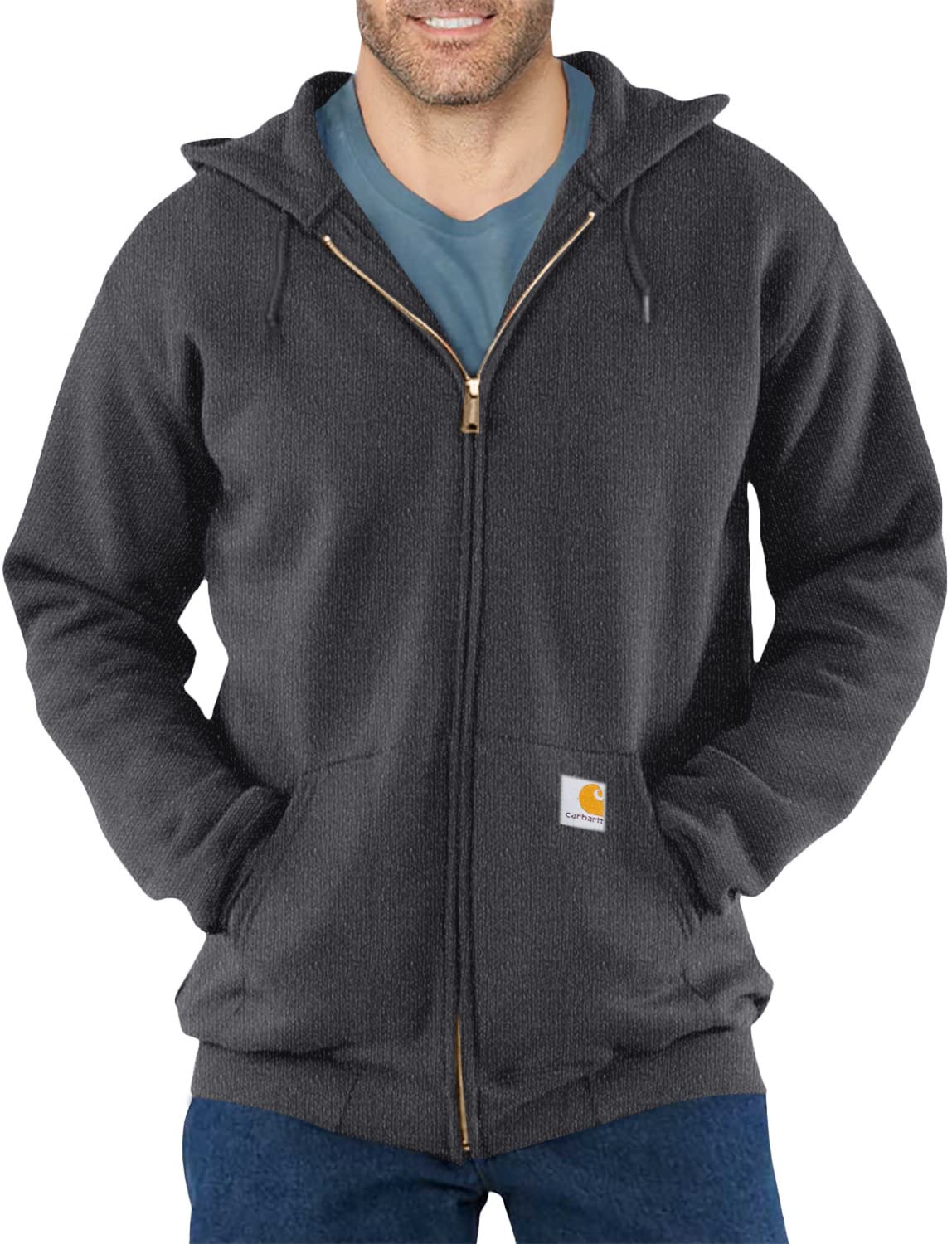 Carhartt mens Loose Fit Midweight Full-zip Sweatshirt fashion hoodies, Carbon Heather, Large US