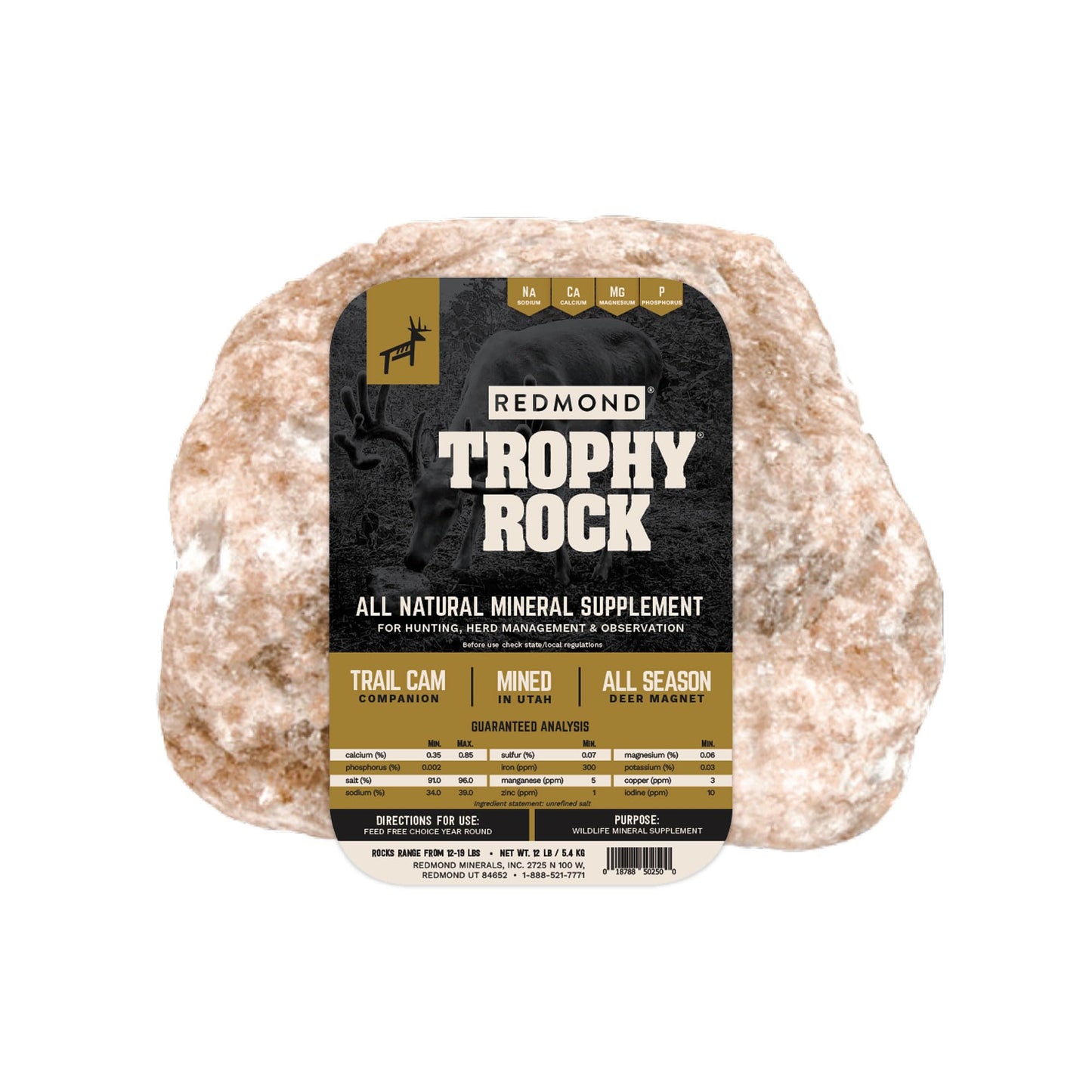 TROPHY ROCK Redmond All-Natural Mineral Rock/Salt Lick, Attract Deer and Big Game 12 pounds