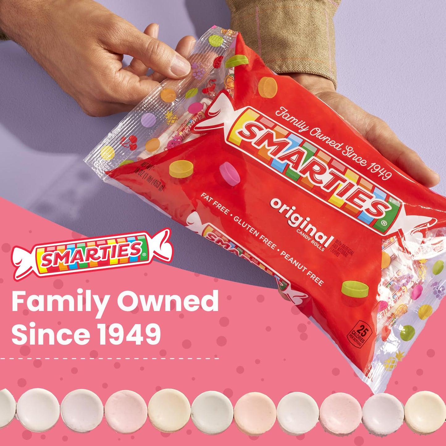 Smarties Candy Bulk Rolls Original Flavor - Gluten & Vegan Free - Classic Sweetness From Family Owned Company Since 1949, Peanut Free & Dairy Free - Perfect Halloween Candy - 5 Pound Bag