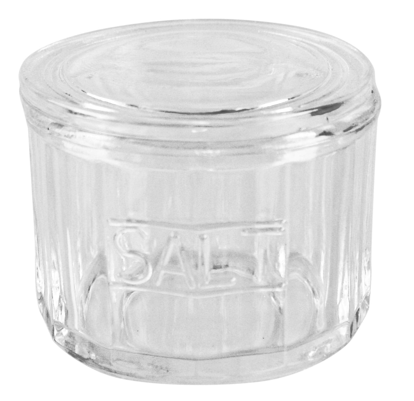HOME-X Depression Style Clear Glass Salt Cellar with Lid, Retro Kitchen Decor, Wedding Gift - 3 1/2" H x 4" D