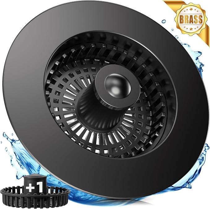 3-in-1 Kitchen Sink Strainer & Stopper, Matte Black Pop Up Drain Filter –