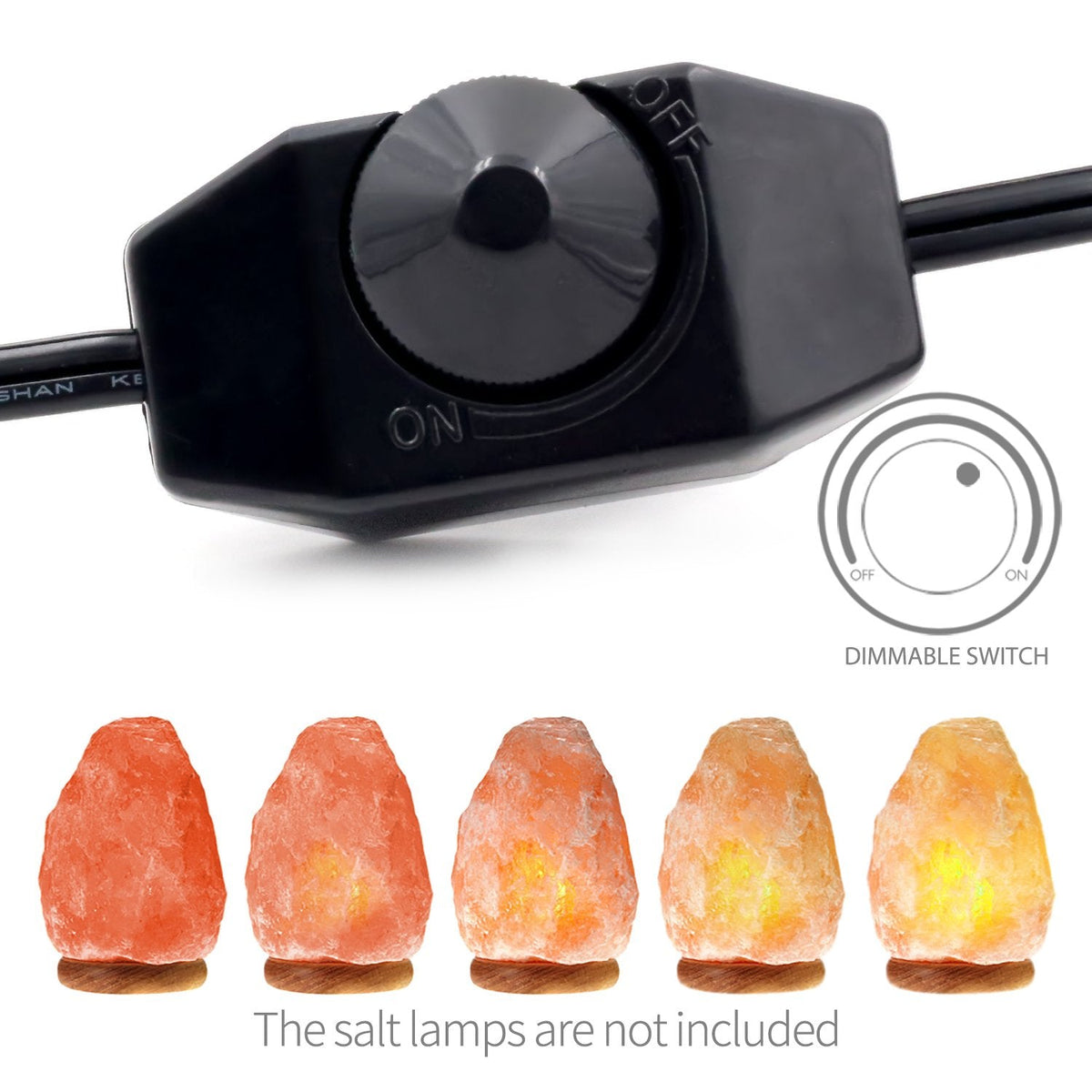 Betus [Original Replacement Upgraded Salt Lamp Power Cord with Dimmer Control Switch & Base Assembly for Himalayan Salt Lamps Power Cord - 6 Feet Long with Two Free 15W Bulbs