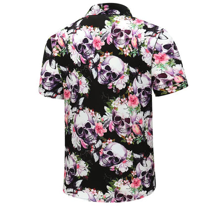 Men's Halloween Shirt Short Sleeve Button Down Male Funny Print Hawaiian Shirt Holiday Beach Skull Pumpkin Bat Witch Tops