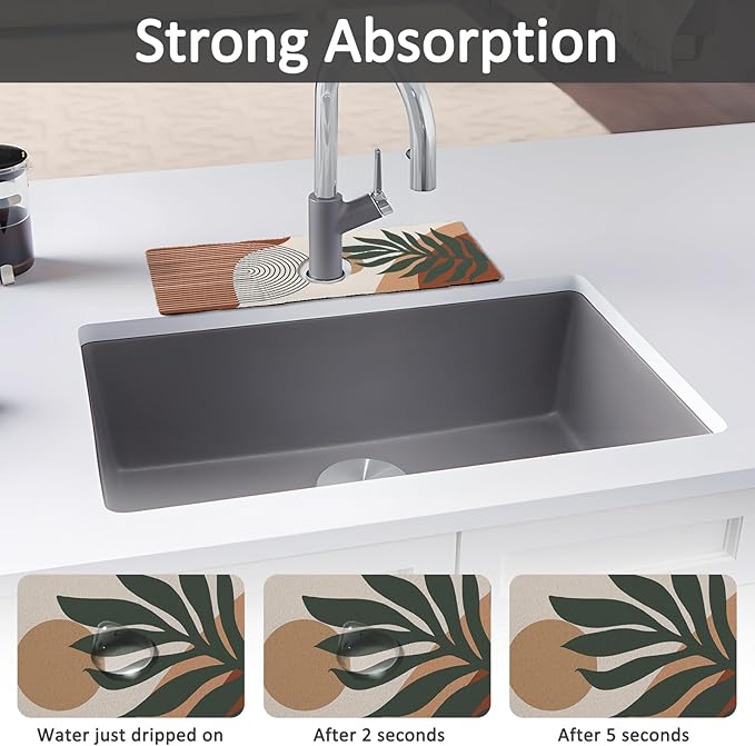 15" X 5.5" Kitchen Sink Splash Guard Faucet Mat Boho Super Absorbent Fast