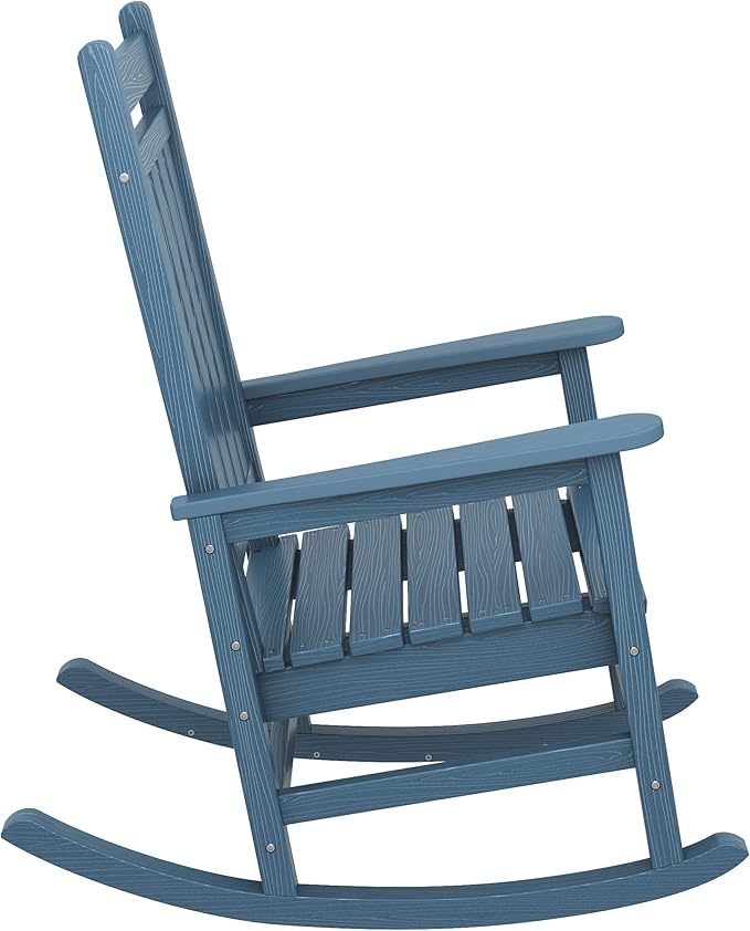SERWALL Oversized Rocking Chair, Outdoor Rocking Chair for Adults, All Weather Resistant Porch Rocker for Lawn Garden, Blue