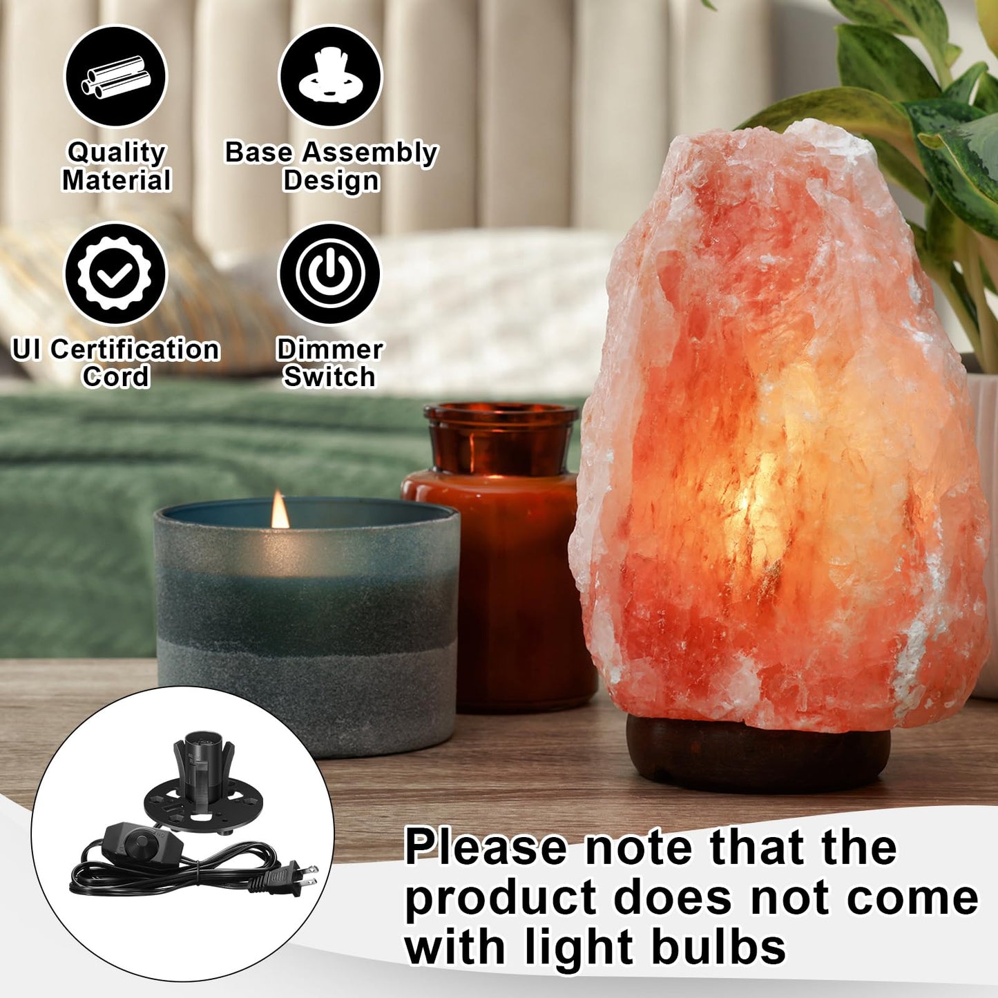 Glooglitter 3 Pack Salt Lamp Cord Replacement 5.9 Feet Original Lamp Dimmer Switch with Cord and Base Assembly for E12 Salt Lamp, Black UL Certification Cord