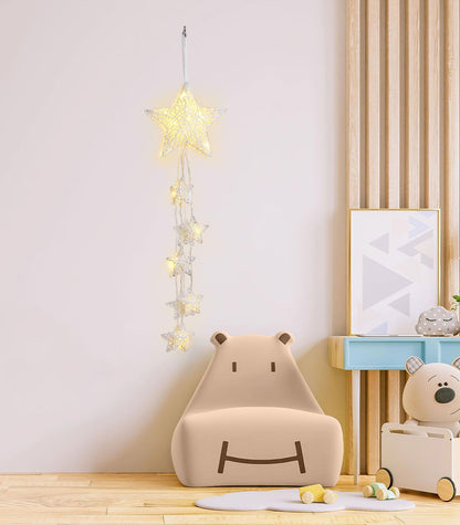 Lewondr Hanging Light, Rattan Star Shape Fairy Lights Indoor Decorative Lights Window Light Battery Operated Star Lights for Children's Room Bedroom Party Decoration with Timer Function, White
