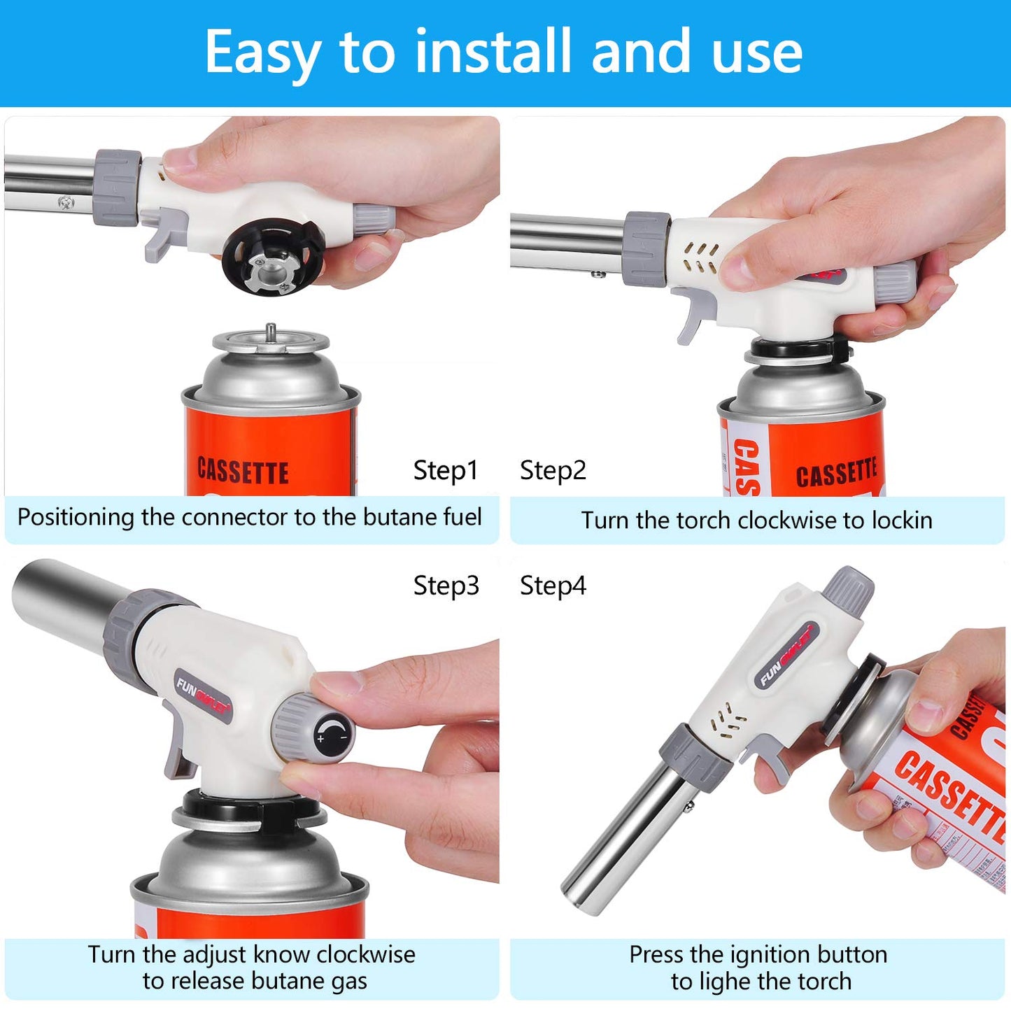 FunOwlet,Butane Torch Kitchen Blow Lighter, Culinary Torches Head Professional Chef Cooking Adjustable Flame For Sous Vide, Creme Brulee, Baking, BBQ (Butane Gas Not Included)