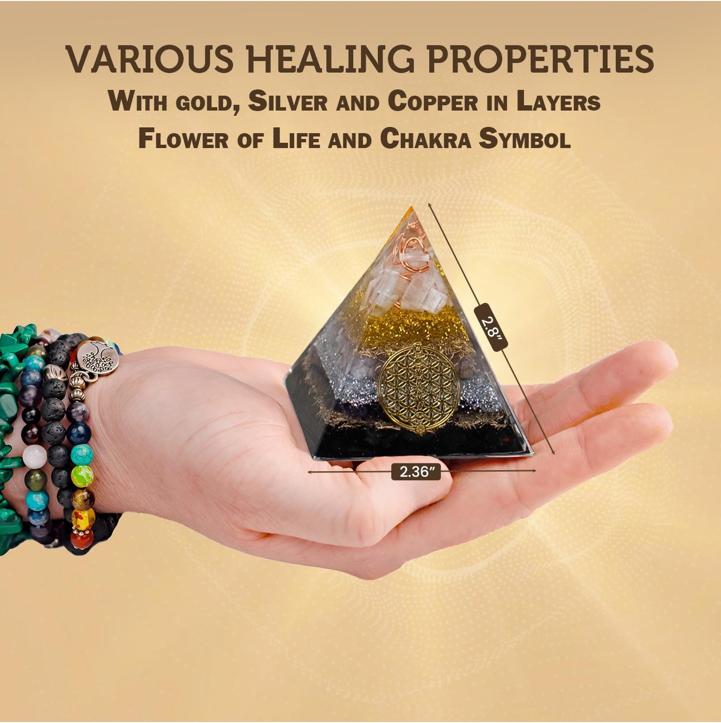 Citrine, Shungite Orgone Pyramid, Selenite, Rose Quartz, Amethyst, orgonite Chakra Pyramid Crystal, Energy Generator