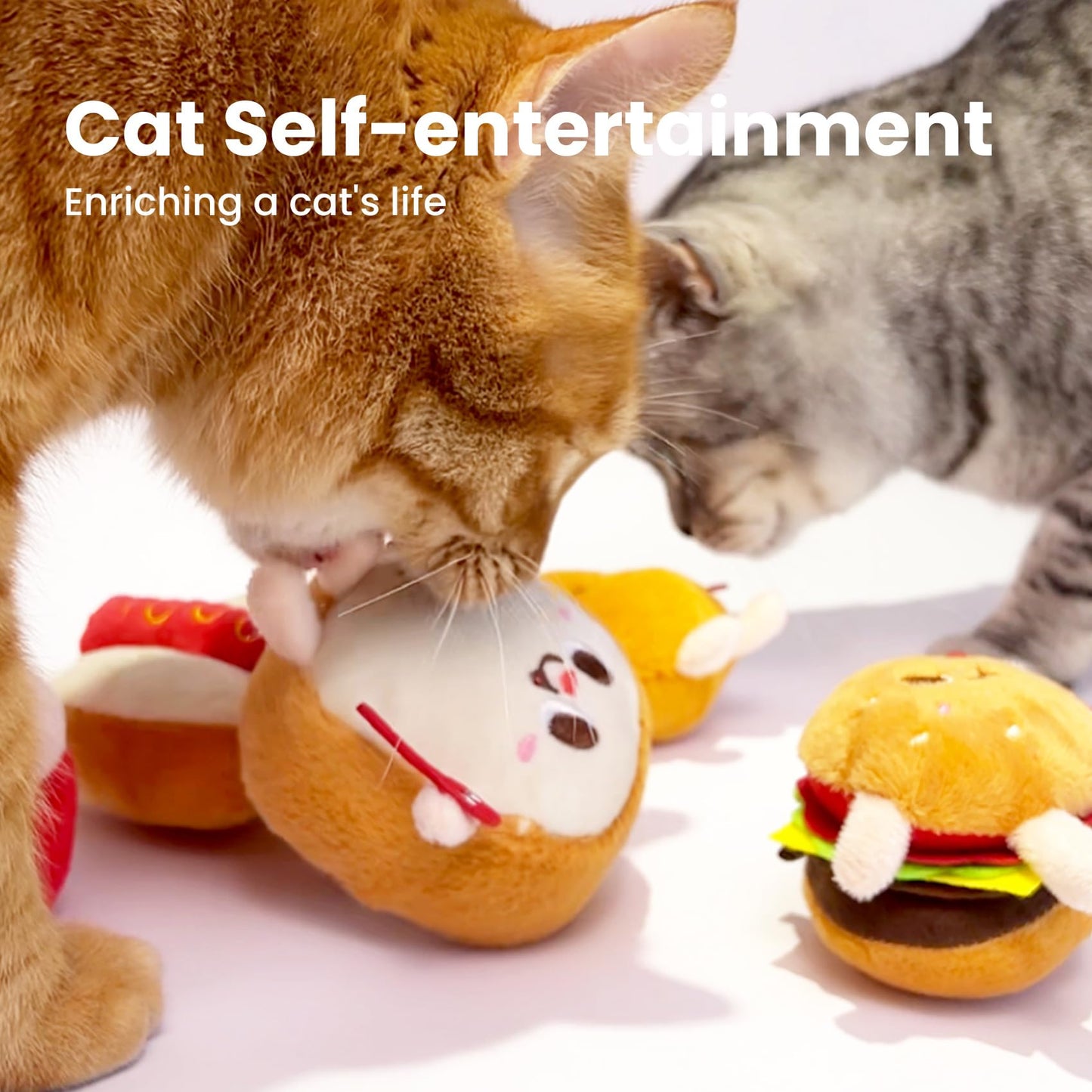Petinstinct Cat Toys Hamburger, 5 Pack Catnip Toys Bread for Indoor Cats, Cute Durable Kitten Chew Toys, Interactive Cat Kicker Toys for All Breeds, Catmint Kitten Teething Toys