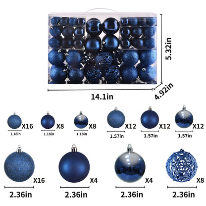 Christmas Balls Tree Ornaments Set, Shatterproof Xmas Decorations Set with Reusable Hand-held Gift Package for Holiday Indoor Tree Decor (100Pcs, Dark Blue)
