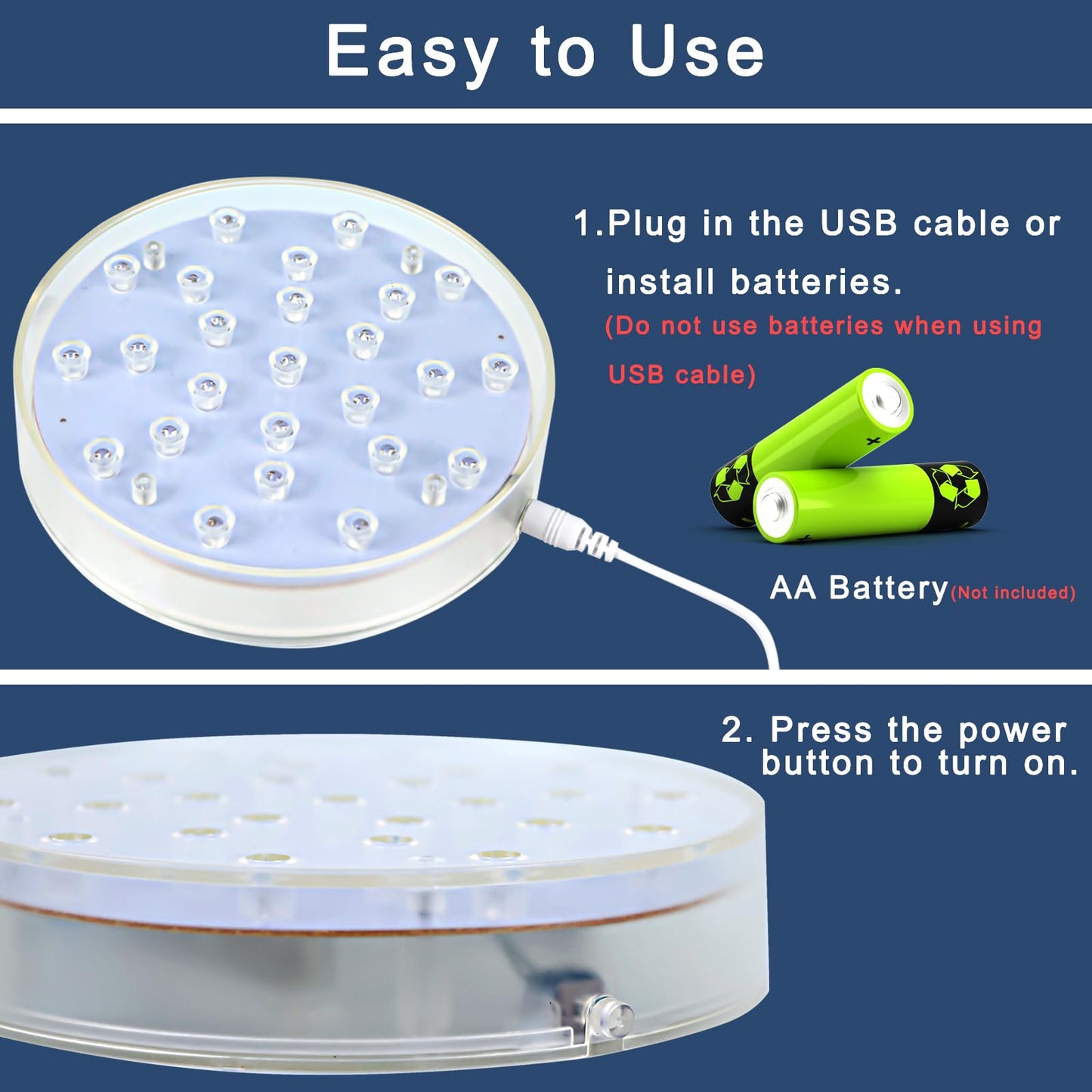 LARDUX Led Light Base - 6 Inch Round Display Pedestal Light Stand Plate Flat for 3D Crystal Cube Glass Art Acrylic Statues - USB Charge or Battery Powered