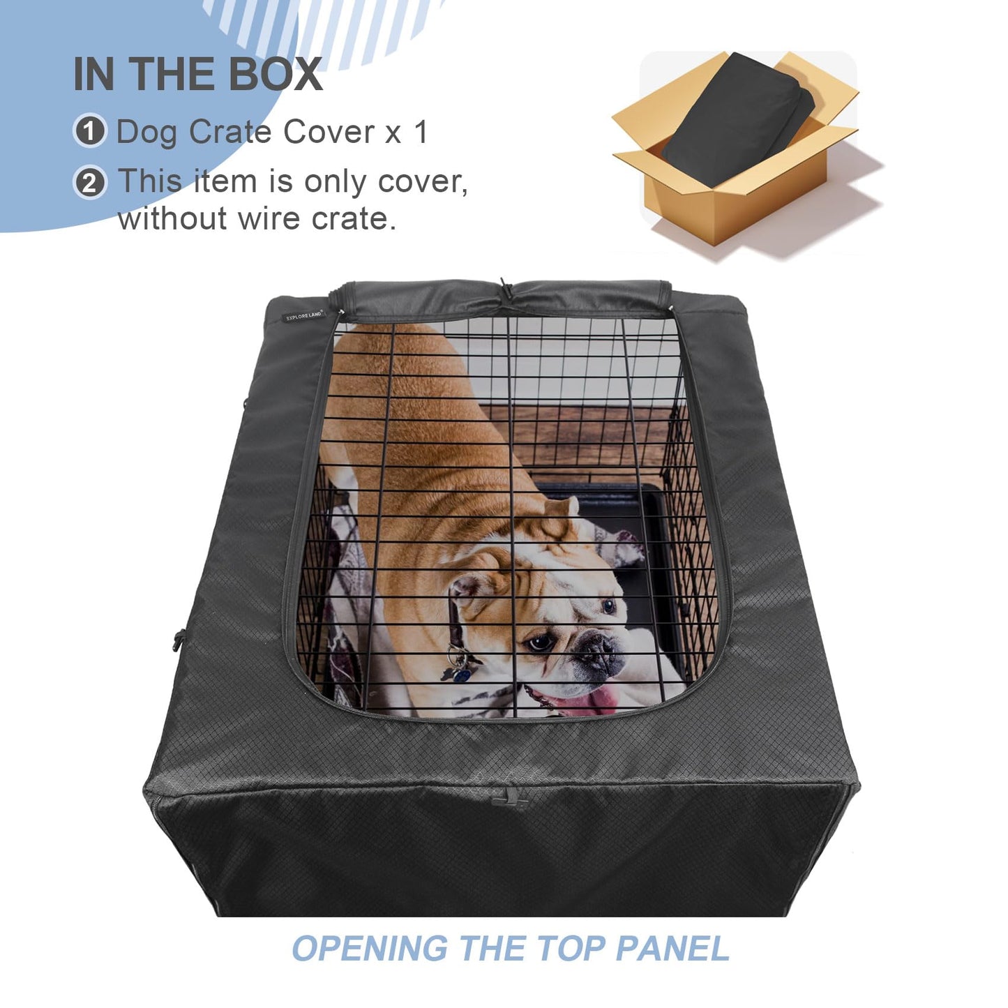 Explore Land Dog Crate Cover for 36 Inches Wire Cage, Heavy-Duty Lattice Pet Kennel Covers Compatible with 1 2 3 Doors Standard Metal Crate (Black)