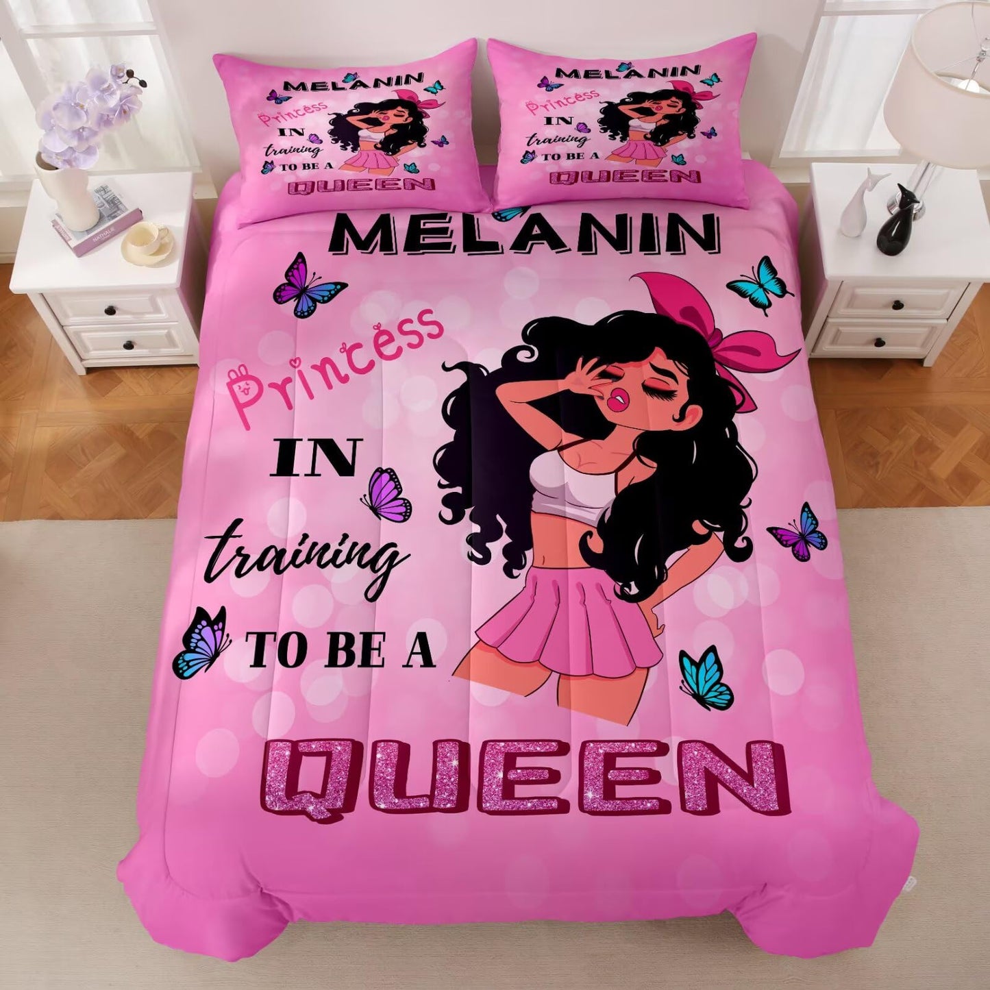 GRAT TIOC Black Girl Comforter Set Twin Size for Kids Teens,God Says You are Comforter Set,Black Girl Magic Bedding Set,African American Princess Bed Bedroom Sets