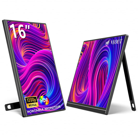 16" Portable Monitor, 1920 * 1200P IPS Laptop Monitor with USB-C, Freesync HDMI Gaming Monitor Featuring a Kickstand, Available in Four Colors, 0.3" Ultra-Slim for Travel and Office Use