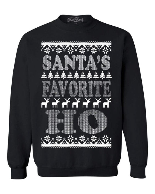 shop4ever Santa's Favorite Ho Crewnecks Ugly Christmas Sweatshirts Large Black 13771