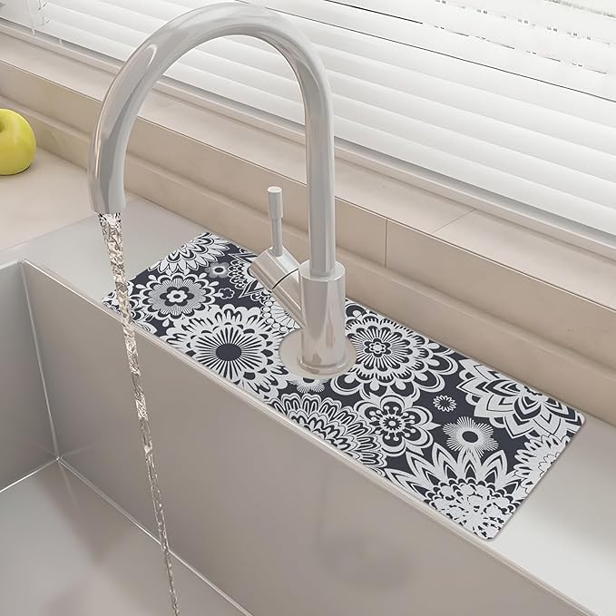 15" X 5.5" Kitchen Sink Splash Guard Faucet Mat Mandala Super Absorbent Fast