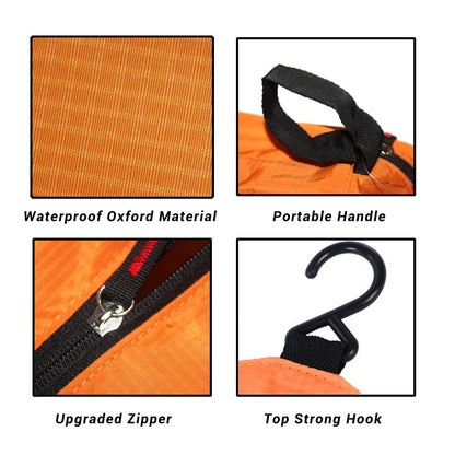 jiemei Hanging Toiletry Bag Waterproof, Travel Wash Bag for Men & Women with 4 Compartments, Foldable Compact Size, Super Durable Fabric