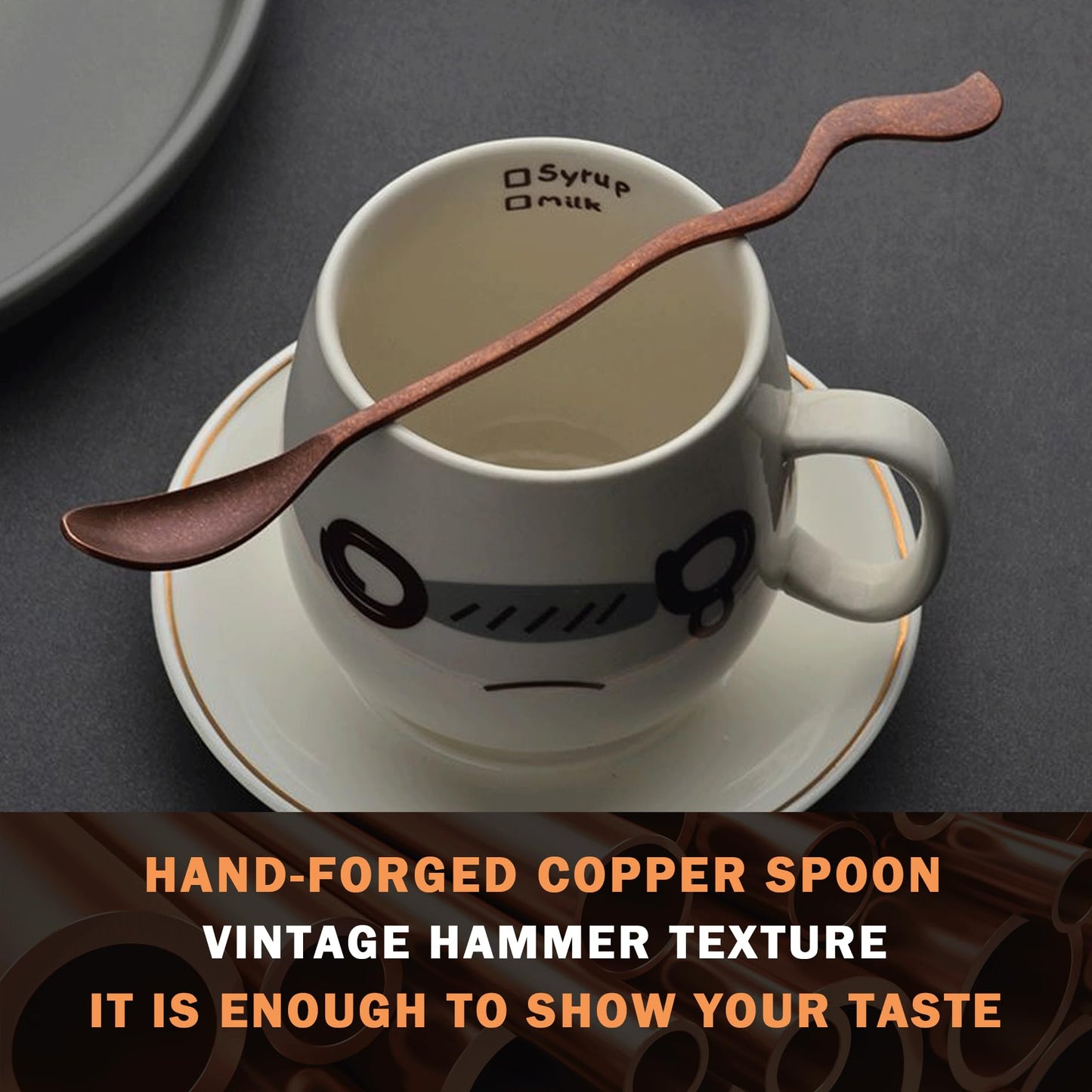 Purecopper 7.08-Inch Vintage Coffee Spoon, Hand-Forged Antique Copper Spoon, Suitable for Stirring Coffee, Milk, And Cocktails (1)