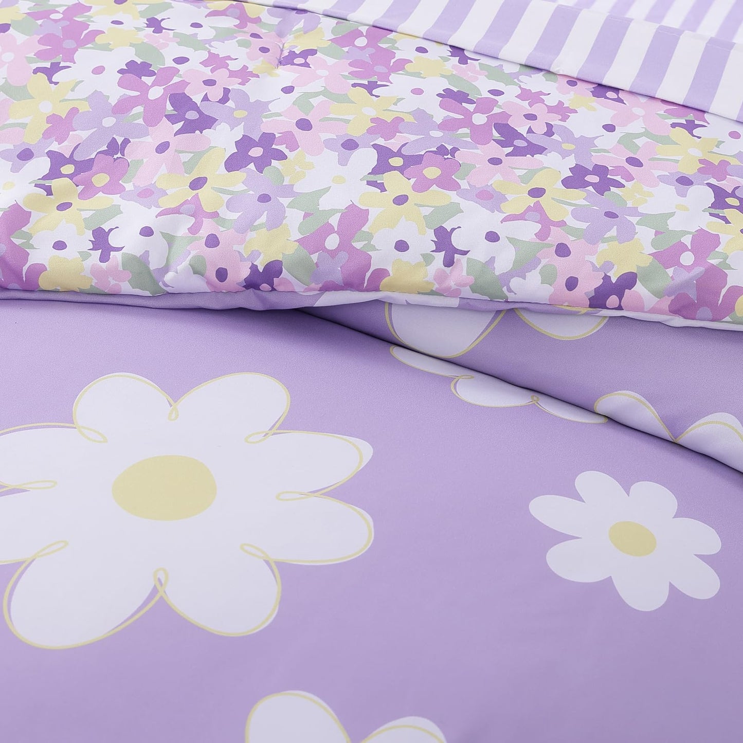 AMBERSPACE Twin XL Comforter Set for Girls, Purple Daisy Kids Bedding Set Reversible with Cute Floral, All Season Bed in a Bag Dorm 5 Pieces with Sheets, Pillowcase & Sham