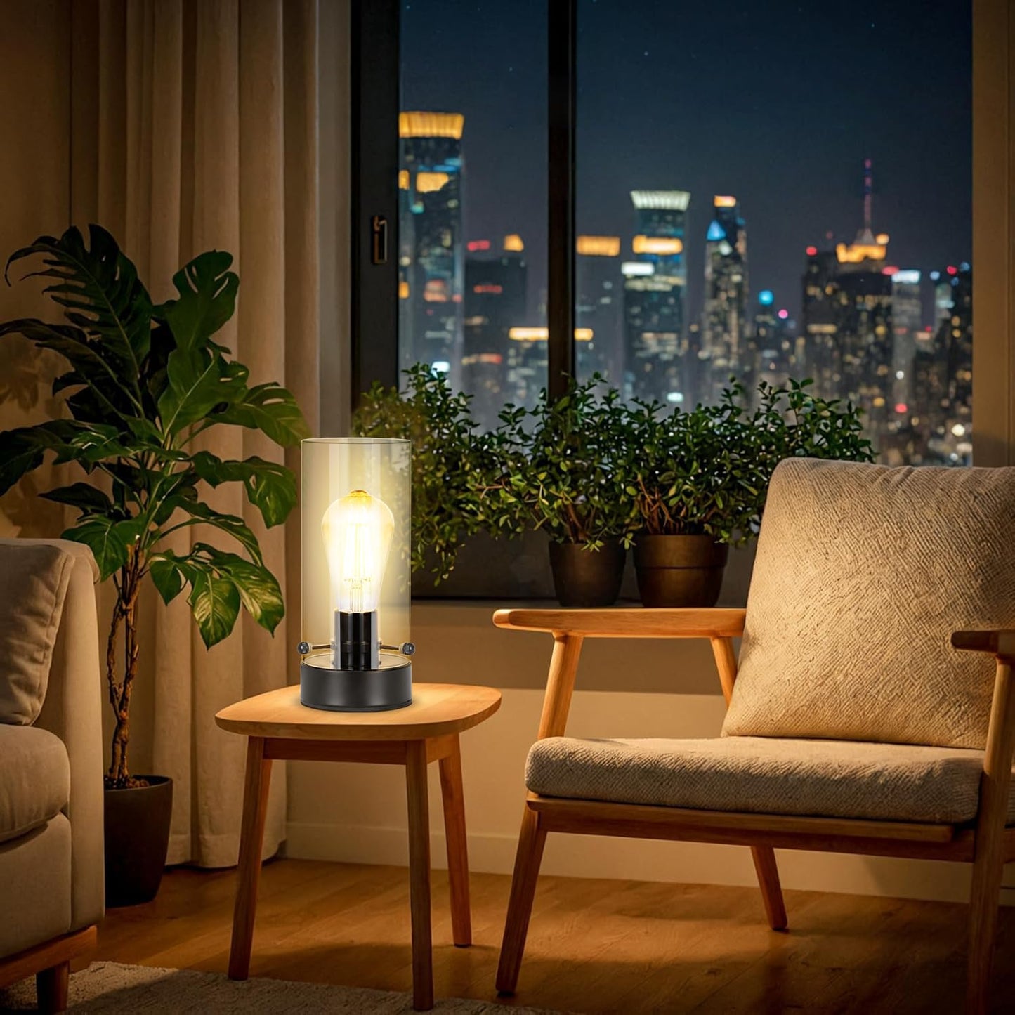 Kukobo Table Lamp for Bedroom, Modern Glass Lamp Bedside Table Lamps for Night Stands with 2700K 6W Glass Bulb,Small Night Light Lamps for Living Room Kids Office Desk Decor Black