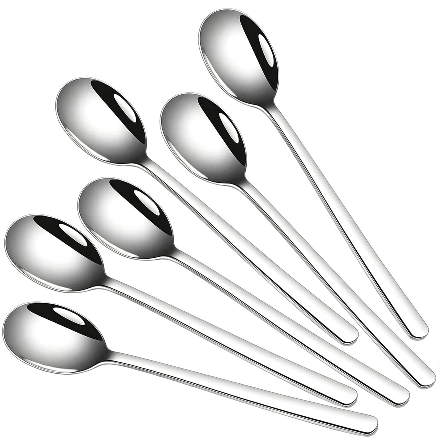 FYLFOTA Set of 6 Spoons, 8 Inch Korean Spoons with Long Handles, Stainless Steel Soup Spoons for Home, Kitchen & Restaurant,Dishwasher Safe (8inch)
