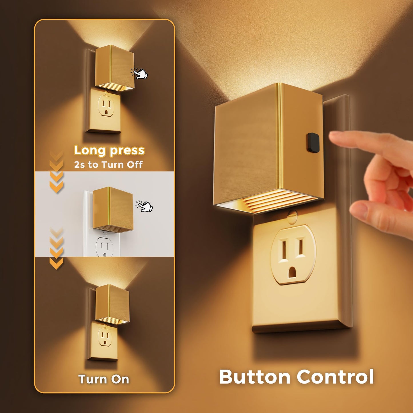 L LOHAS LED Night Lights Plug into Wall,[2-Pack] Plug in Night Light with Dusk to Dawn Sensor,Brightness Adjustable,3000K Warm White,Dimmable Nightlight for Adults Bathroom Hallway Kitchen