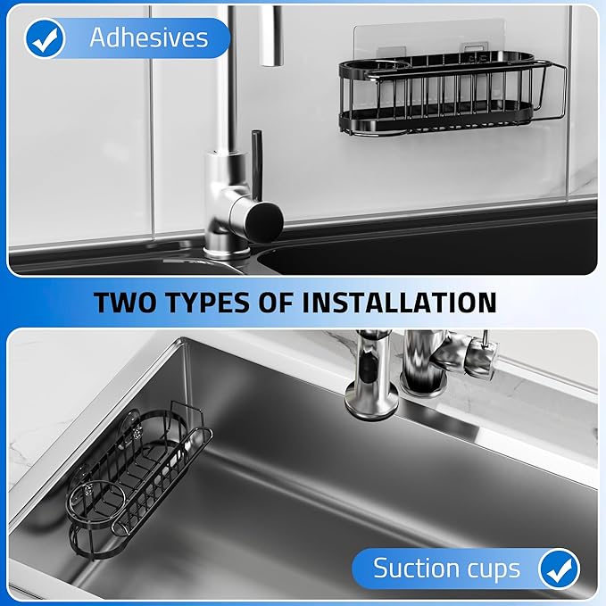 Cisily Kitchen Sink Caddy Sponge Holder in The Sink, Stainless Steel Kitchen