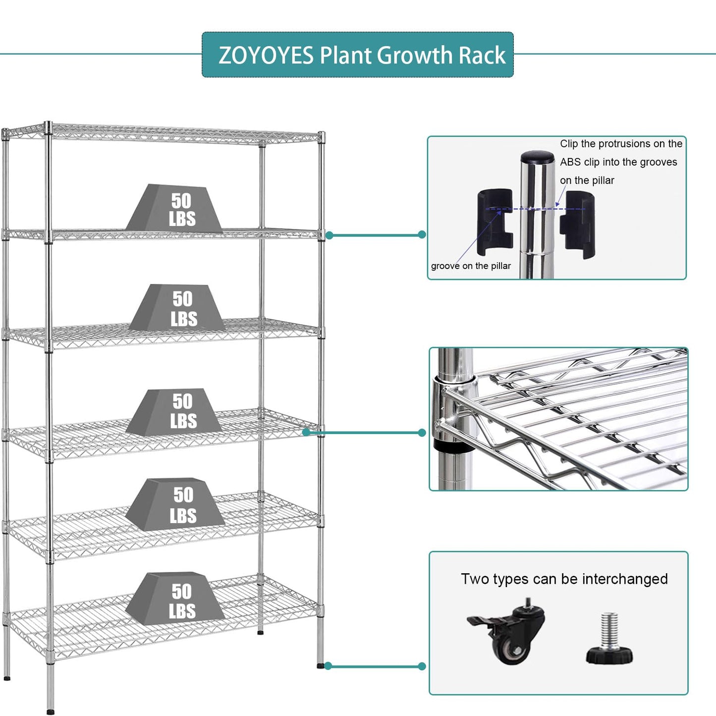 ZOYOYES Indoor Greenhouse 6-Tier Plant Rack with Cover & 5 T8 Grow Lights