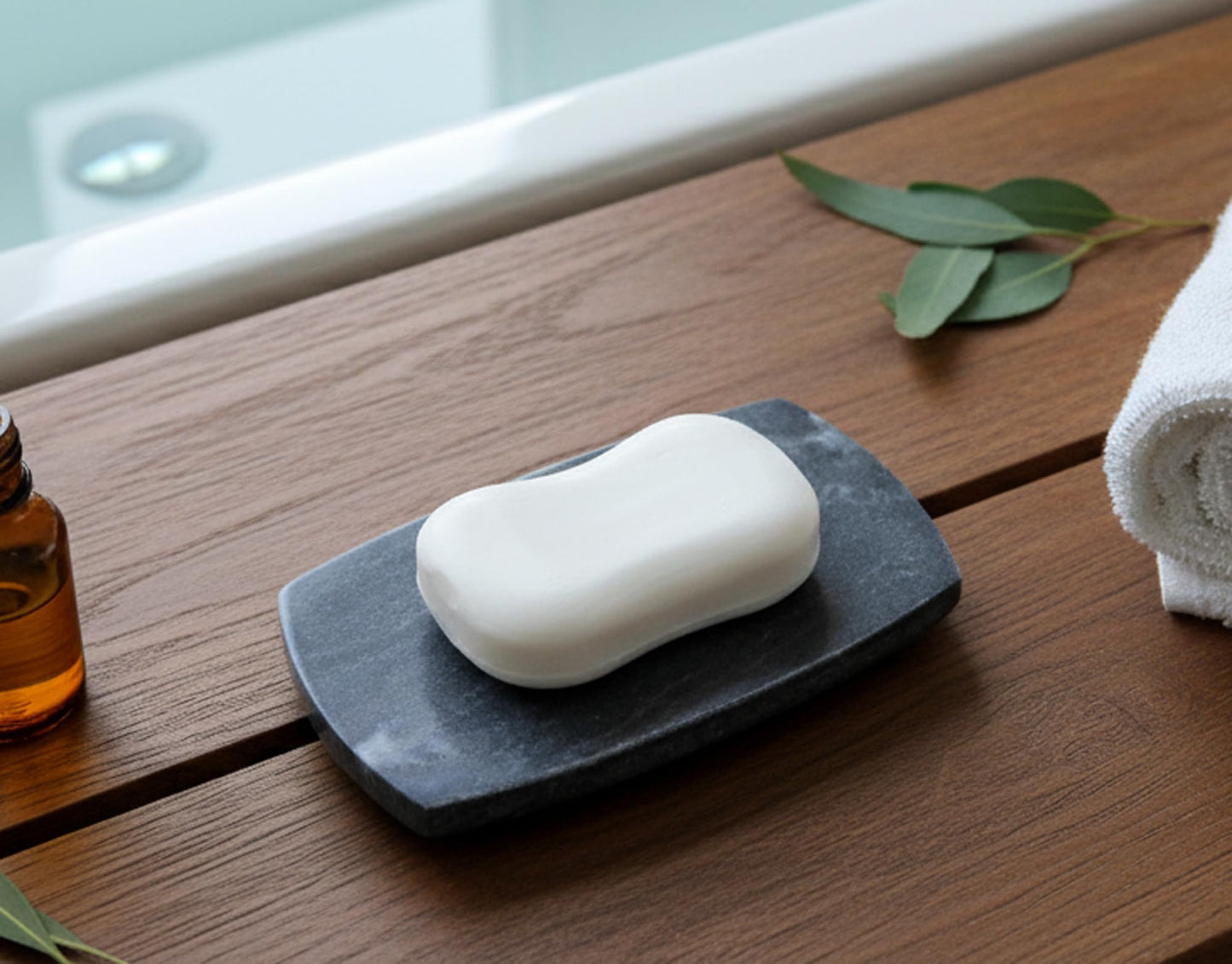 KLEO Natural Stone Soap Dish or Bath Accessories for Bath Tub or Wash Basin (Black with Natural Lines)