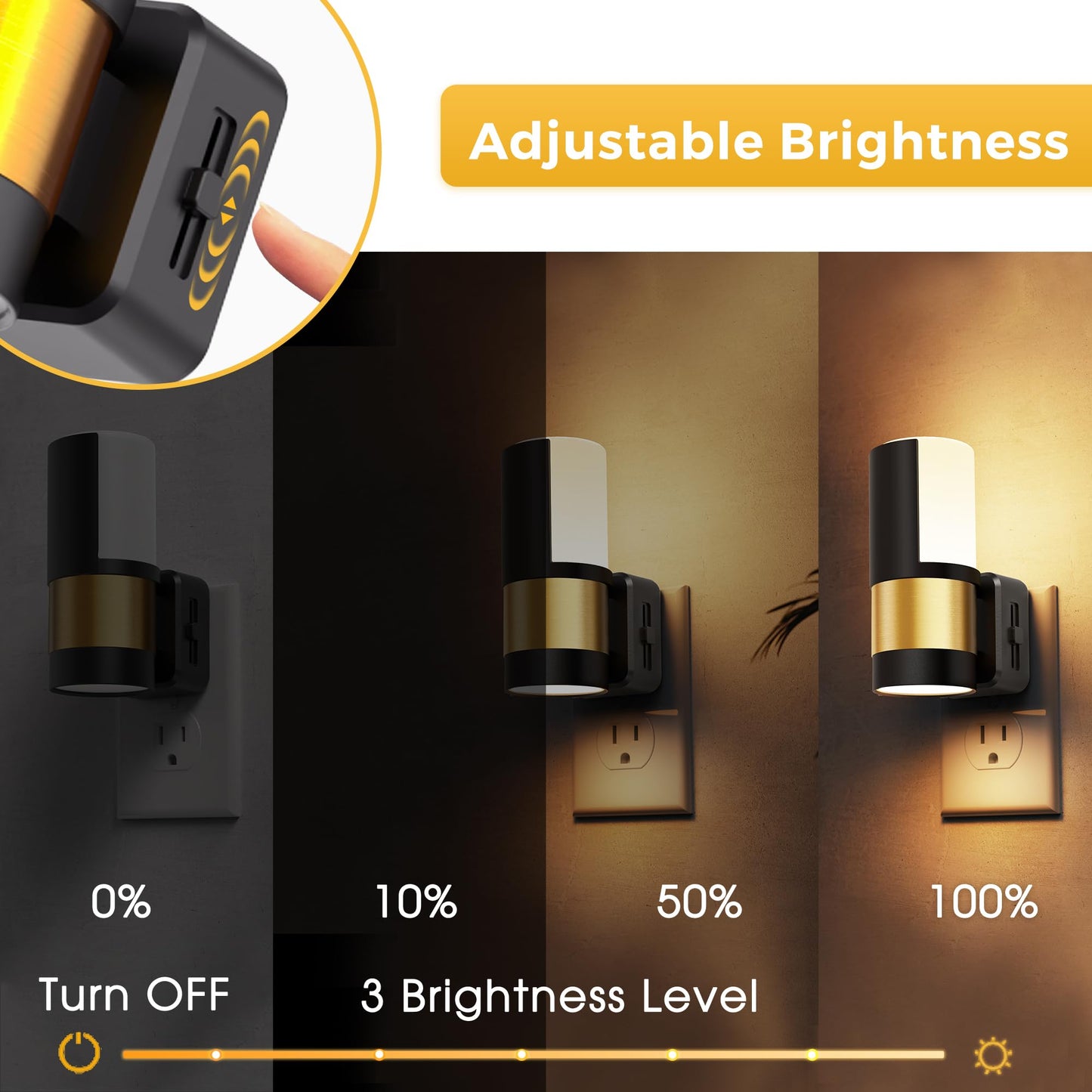 L LOHAS LED Night Lights Plug into Wall with Dusk to Dawn Sensor, Dimmable Night Light with 0-100lm Stepless Dimming, Rotating Plug in Night Light, 3000K Soft White, 2 Pack