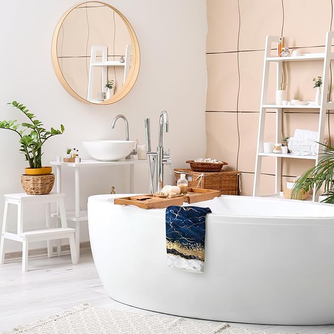 HAISUKA Blue & Gold Marble Lightweight Bath & Kitchen Towels