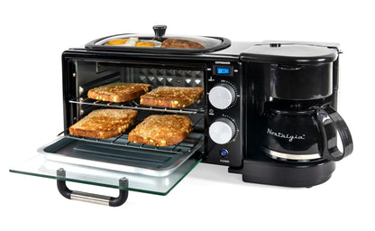 Nostalgia 3-in-1 Breakfast Station - Includes Coffee Maker, Non-Stick Griddle, and 4-Slice Toaster Oven - Versatile Breakfast Maker with Timer - Aqua