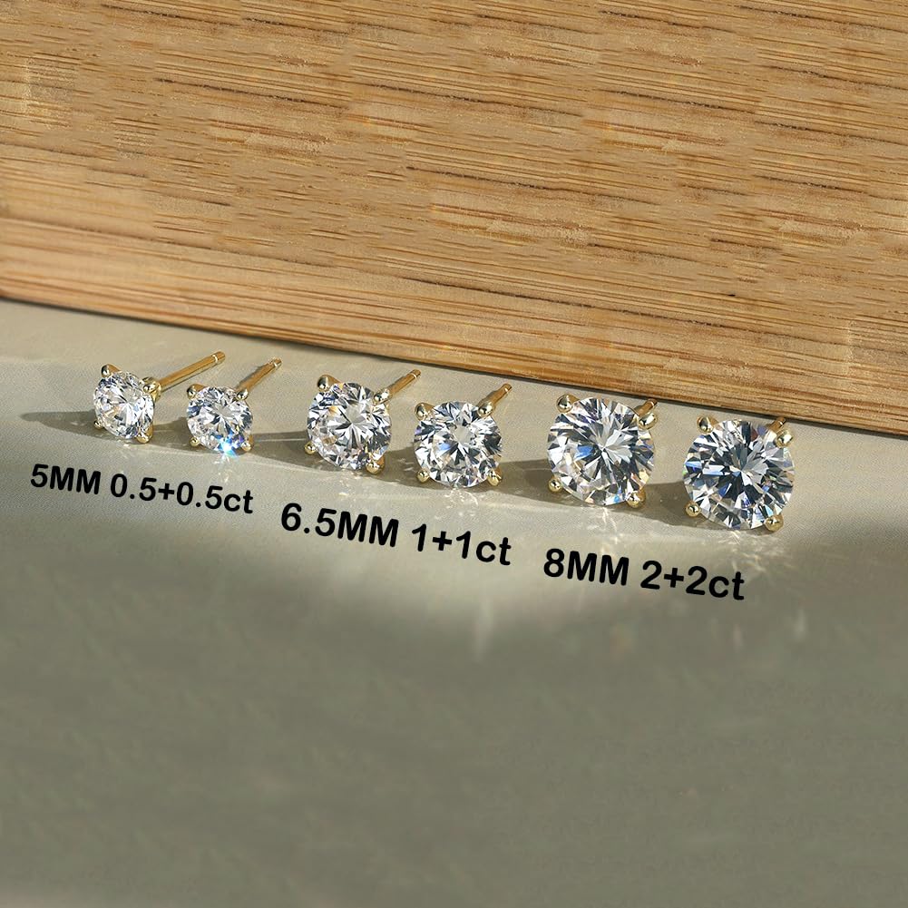 Wedding Stud Earrings for Women Men Total 2ct Moissanite - Laboratory Diamond S925 Silver Earrings Jewelry (6.5MM 1ct X2)