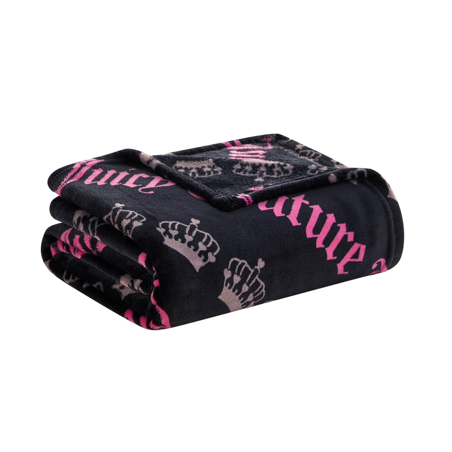 Juicy Couture Diagonal Juicy Crown Stripes Plush 50" x 70" Throw Blanket, Black