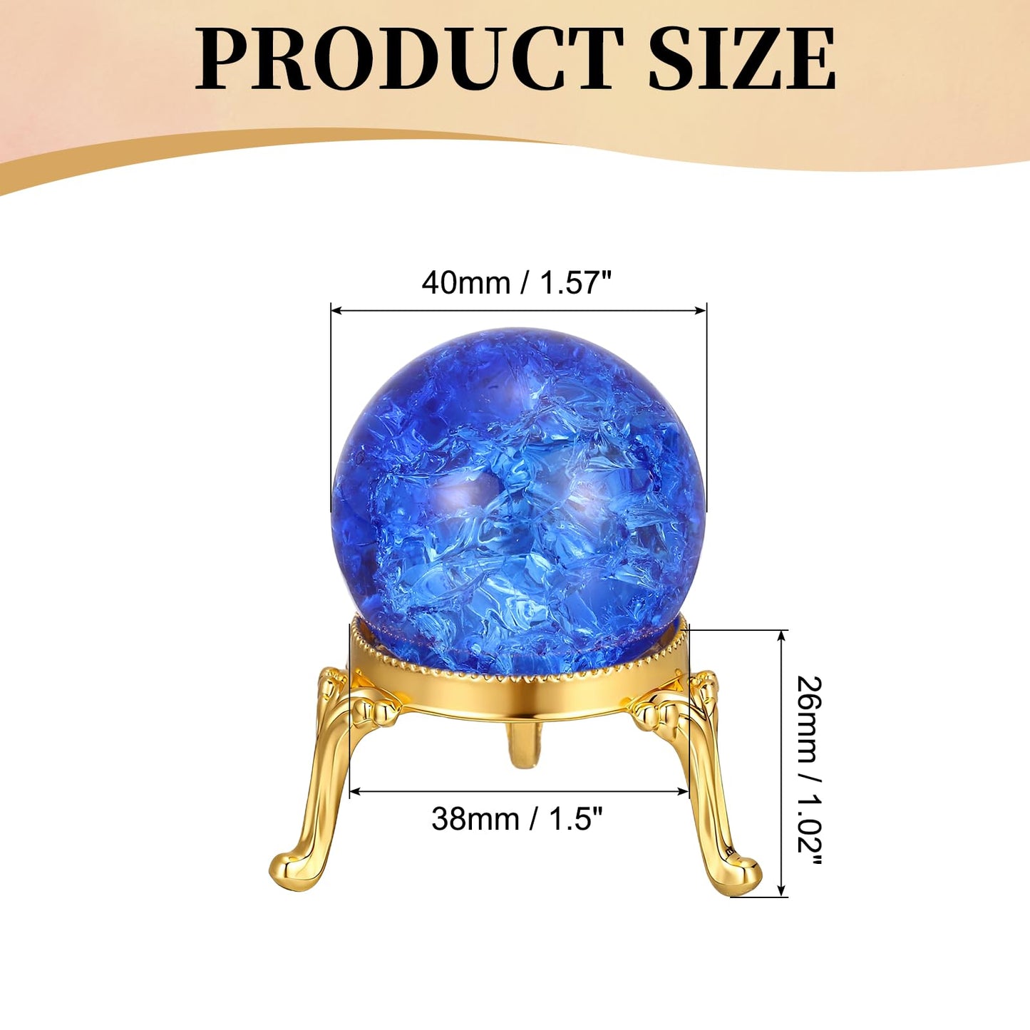 PATIKIL Crystal Ball 40mm, Ice Cracked Glass Ball with Metal Stand, Decorative Crystal Sphere Glass Paperweight for Home Wedding Office Party Table Decor Ornaments, Dark Blue/Gold