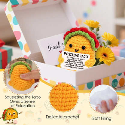 Positive Crochet Taco Birthday Gifts for Women Men Teacher Appreciation Mothers Day Graduation Gift Adult Kids Son Mom Dad Daughter Sister Friend Coworkers Self Care Card Inspirational Support