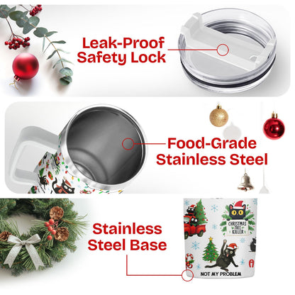 34HD 40oz Funny Christmas Cat Tumbler with Handle – Black Cat Gift, Holiday Travel Mug with Lid & Straw