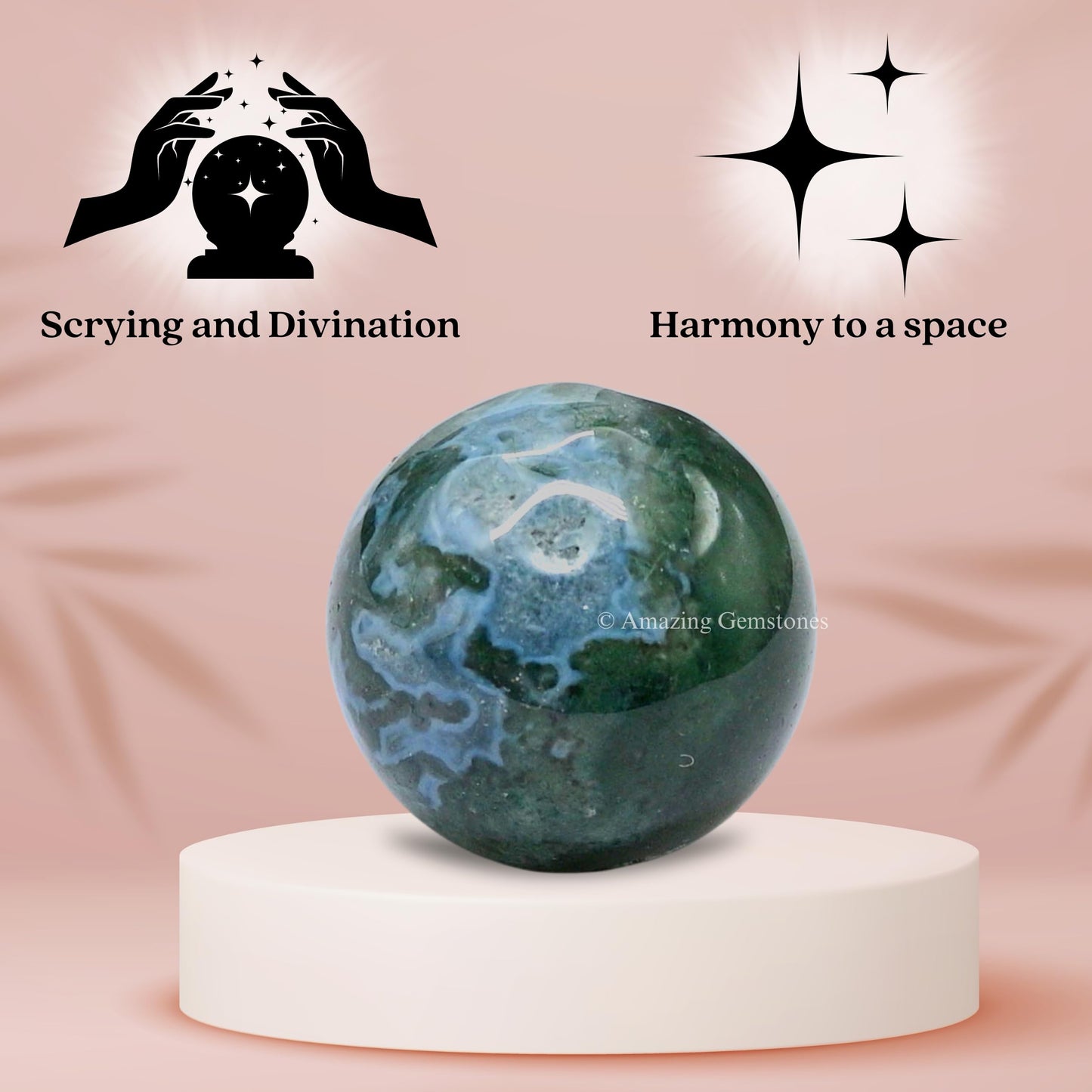 Amazing Gemstone Moss Agate Crystal Ball - 1" Inches Crystal Sphere Meditation Balls for Witchcraft and Decorative Balls - Crystals and Healing Stones Beginners Gift (Pack of 1)
