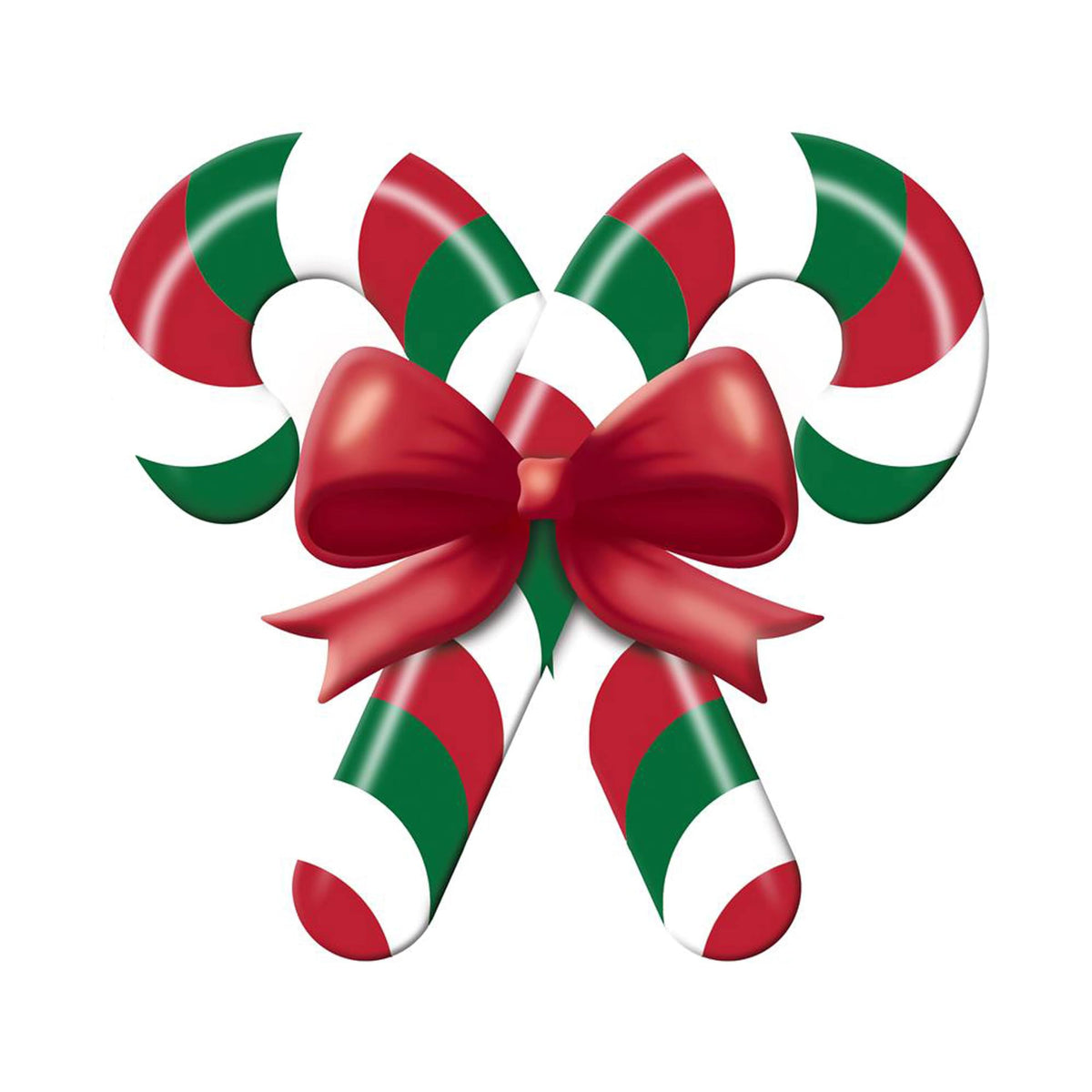 Embossed Metal Candy Cane Sign with Bow For Christmas Wreaths, Tree Toppers, Center Pieces, Floral Arrangements, Decorations, and Crafts (Emerald Green, Red, White, 13" L x 12" H)