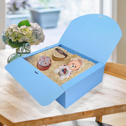 BoShahai 10 PCS Gift Boxes with Lids, 10.6x7.8x3.1 Inch Kraft Paper Gift Box, Blue with Ribbon, Bridesmaid Proposal Box for Wedding, Packaging, Present, Birthday, Cupcake,Groomsmen Proposal