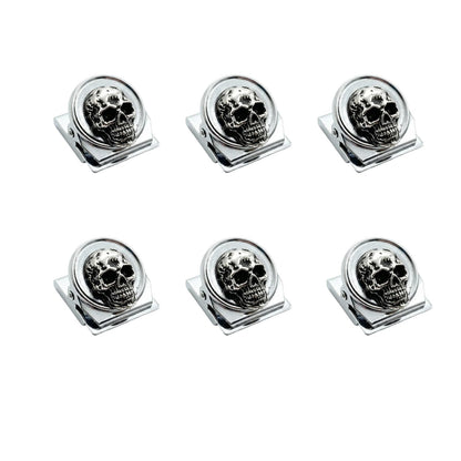 Silver Skull Fridge Magnets Set of 6 Gothic Decorative Strong Hold for Kitchen Office Whiteboard (Silver Skull Clips)